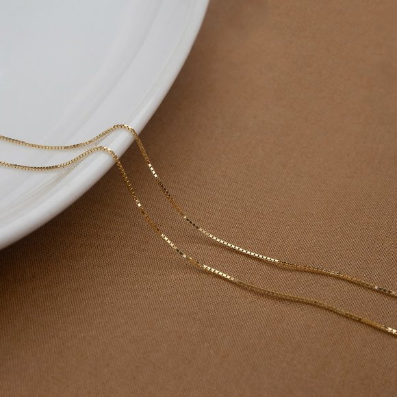 Solid Gold Box Chain 10K Real Gold Necklace Dainty Fine Chain Stamped 10K - Picture 3 of 5